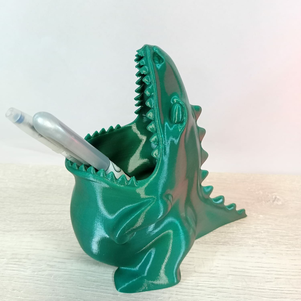 Подставка для карандашей голодный Динозаврик, зеленый, 3D печать