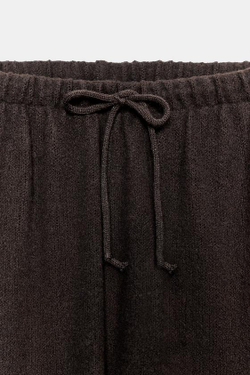 ZARA БРЮКИ WIDE-LEG ИЗ ТКАНИ С ЭФФЕКТОМ РУСТИК, ТЕМНО-КОРИЧНЕВЫЙ