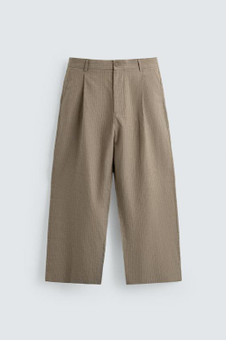 ZARA БРЮКИ RELAXED FIT ИЗО ЛЬНА И ХЛОПКА, РЫЖЕВАТО-КОРИЧНЕВЫЙ