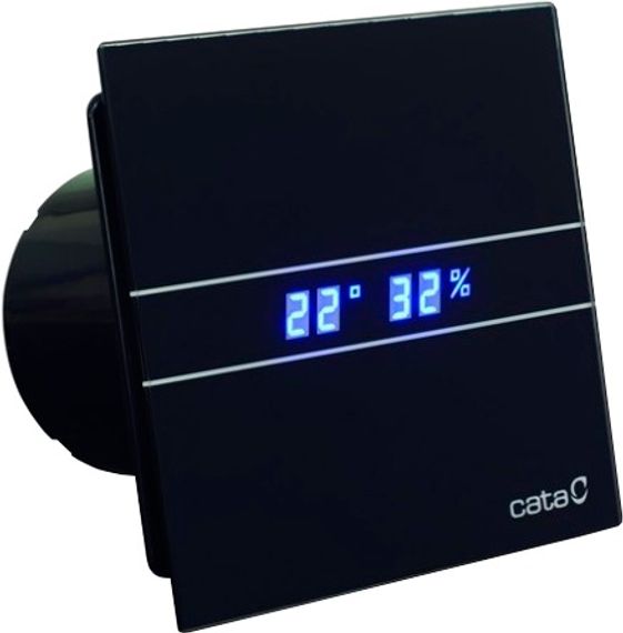 Накладной вентилятор Cata E 100 GTH Bk Black черный (Таймер, датчик влажности, термометр, дисплей) + обратный клапан