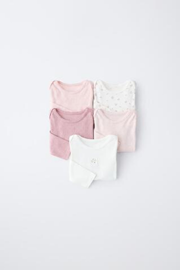 ZARA НАБОР ИЗ ПЯТИ БОДИ С ЦВЕТОЧНЫМ ПРИНТОМ, РОЗОВЫЙ