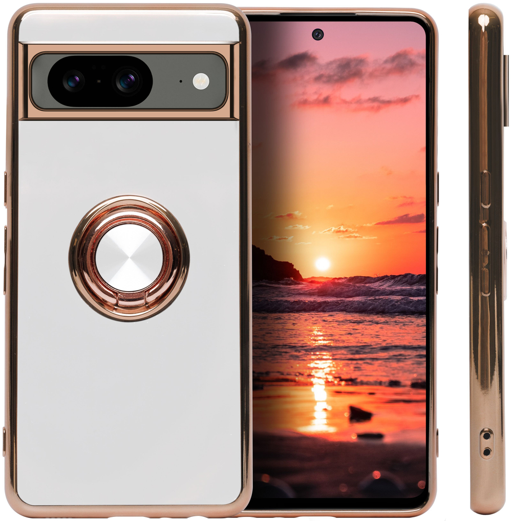 Стильный глянцевый чехол для GOOGLE PIXEL 8 (не 8A / 8 PRO!) с кольцом-подставкой и бархатной подкладкой