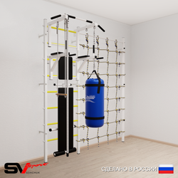 Шведская стенка Sv Sport усиленная 68620 (Турник стандарт/Брусья/Скамья/Канат/Трапеция/Цепь/Мешок 22кг/Канатный лаз)