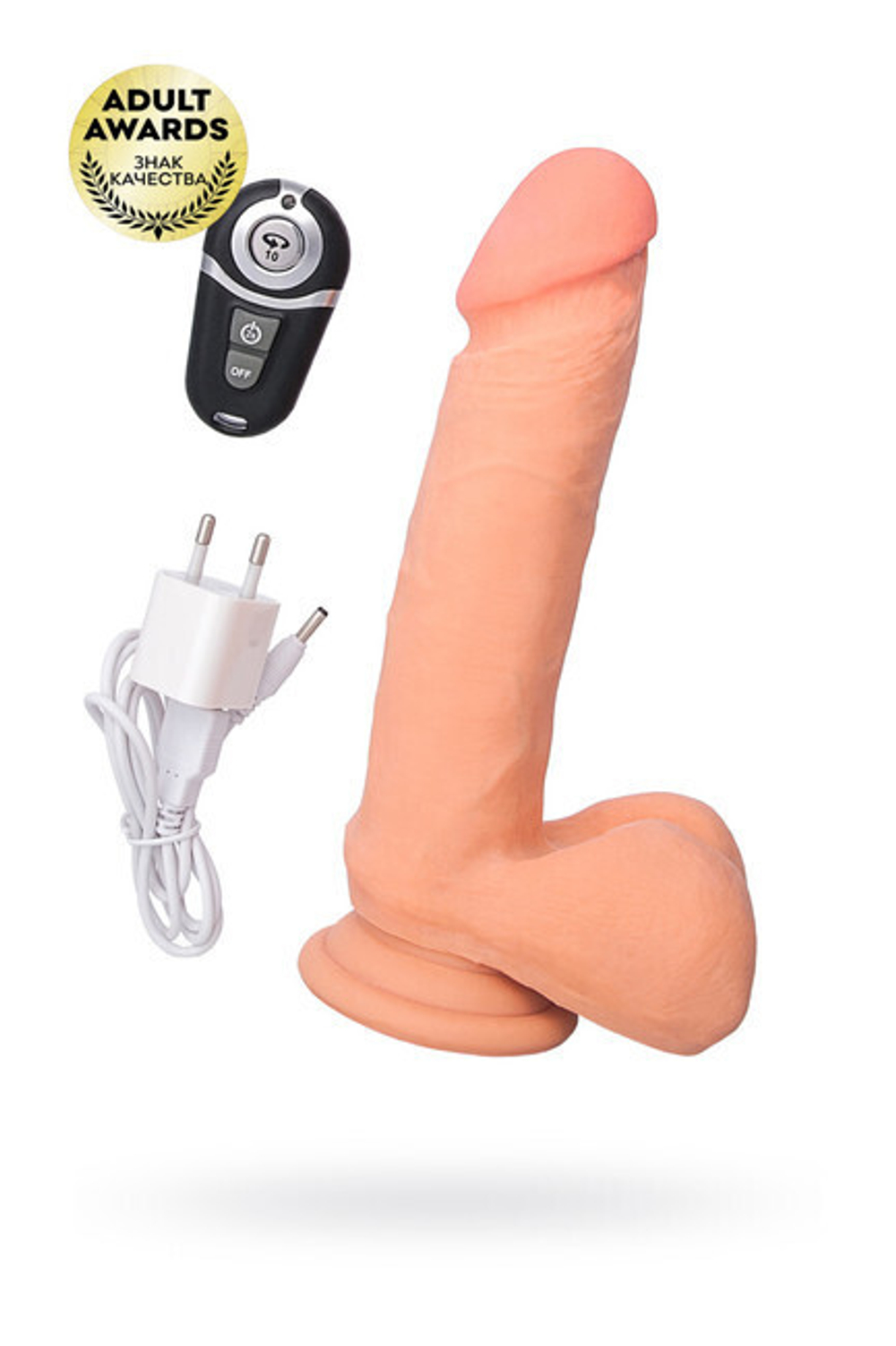 Перезаряжаемый вибратор с пультом ДУ Toyfa RealStick Elite (10 режимов вибрации) 20 см (Цвет: телесный)
