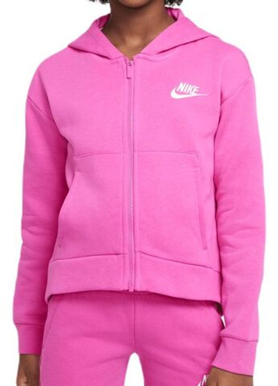 Кофта для девочки теннисная  Nike Sportswear Club Fleece Full Zip Hoodie - active fuchsia/white