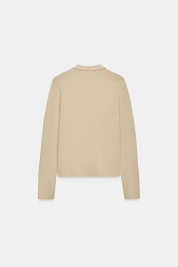 ZARA ТРИКОТАЖНЫЙ ПОЛО С ПЛАНКАМИ, РЫЖЕВАТО-КОРИЧНЕВЫЙ