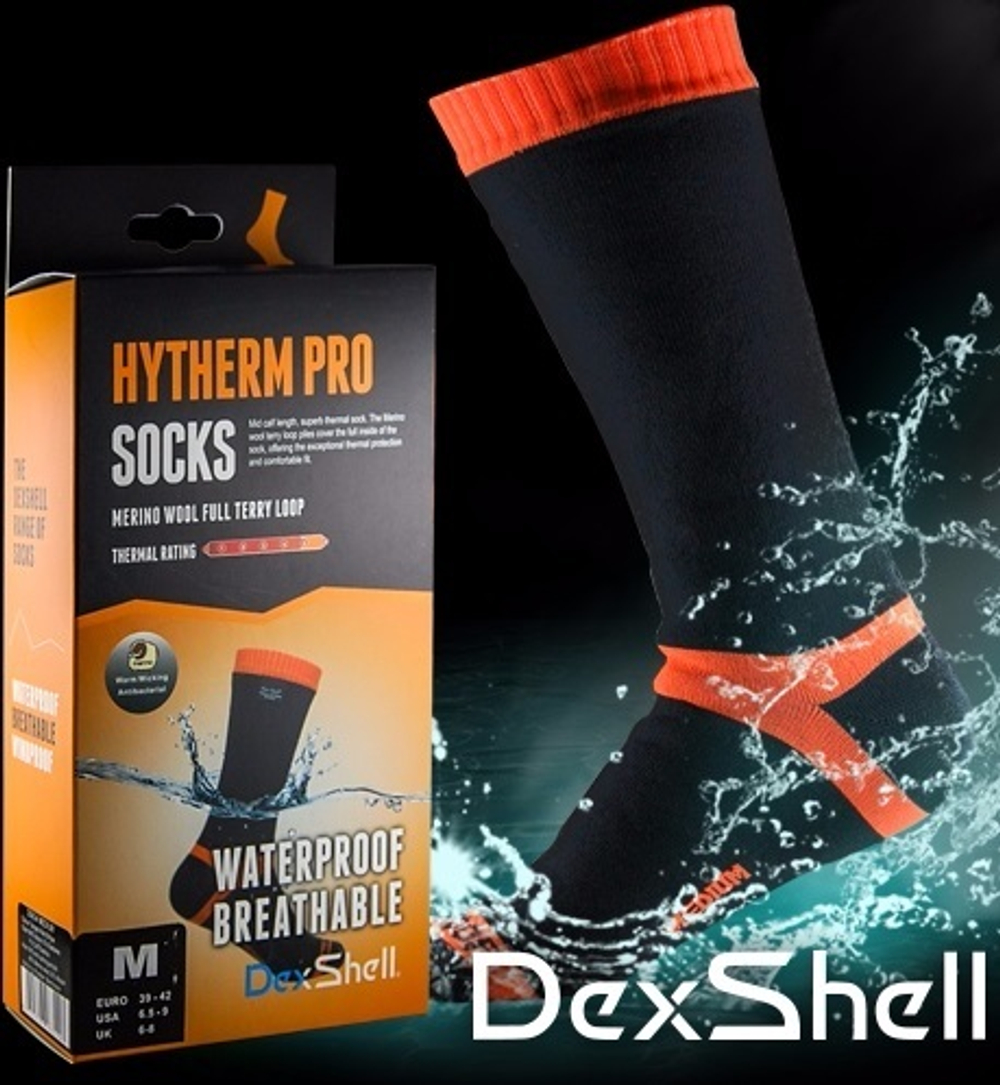 Водонепроницаемые носки Dexshell Hytherm PRO DS634, артикул DS634, цвет Черный/оранжевый