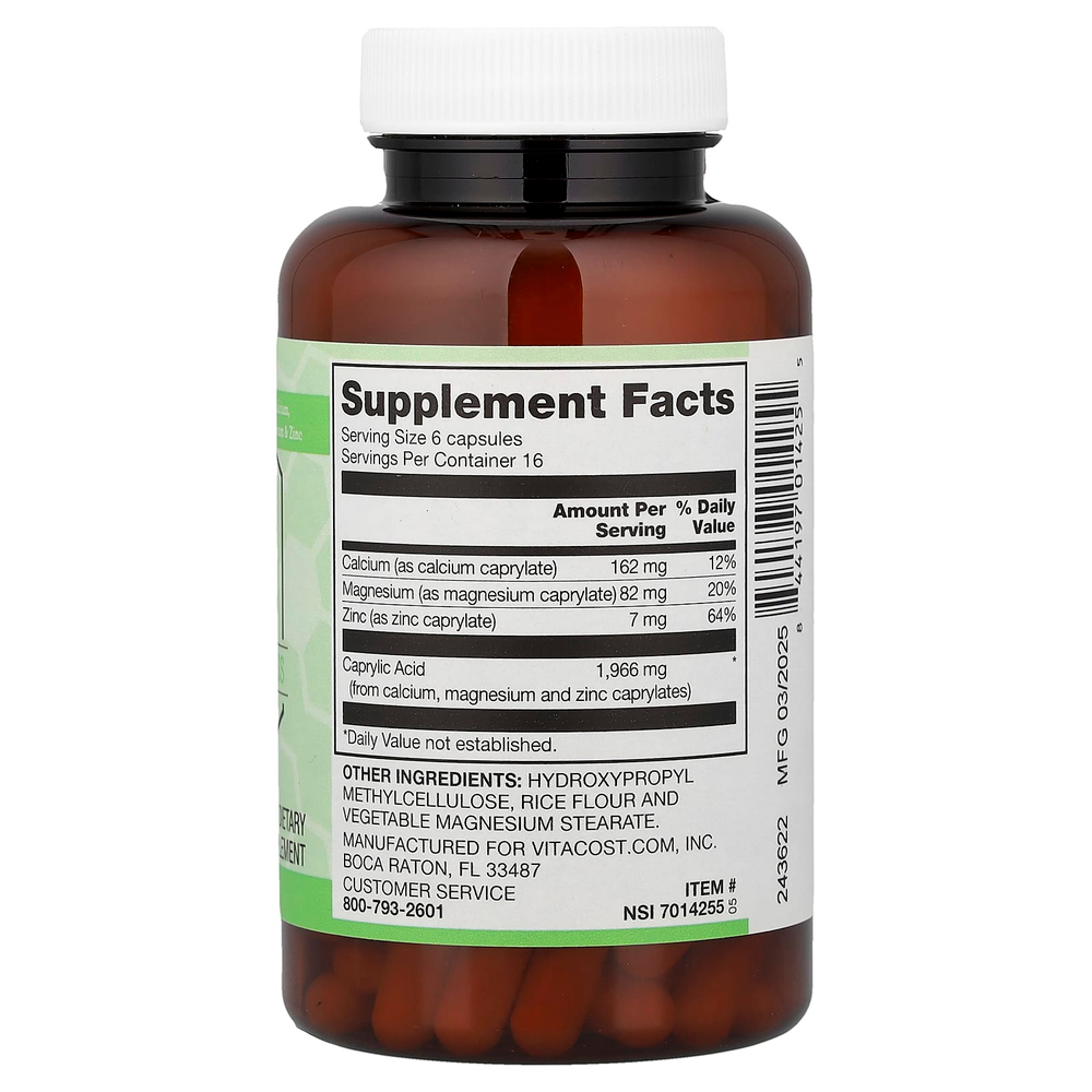 Vitacost, Synergy®, каприловая кислота с кальцием, магнием и цинком, 100 капсул