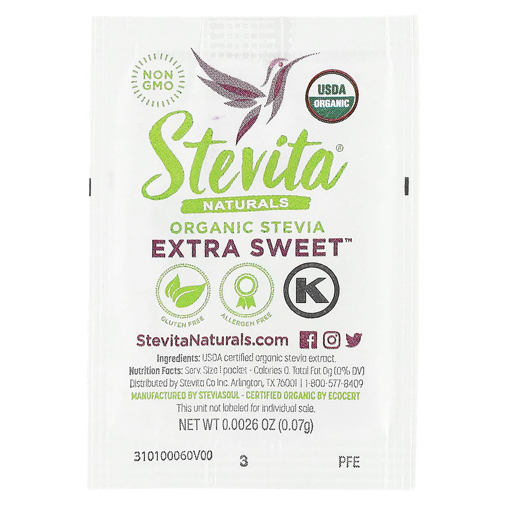 Stevita Naturals, Naturals, органическая стевия, экстрасладкая, 50 пакетиков, 3,75 г (0,13 унции)