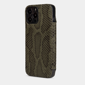 Чехол для iPhone 15 Pro Max из кожи питона, зеленого цвета