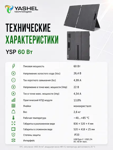 Туристическая солнечная панель 60 Ватт