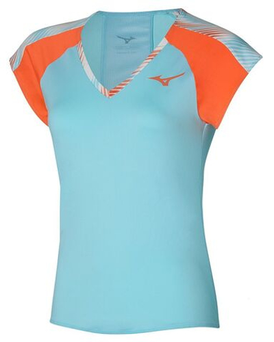 Женская теннисная футболка Mizuno Printed Tee - tanager turquoise