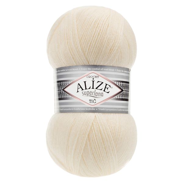 Пряжа Alize (Ализе) Superlana TIG / уп.5 мот. по 100 г, 570м, 1 кремовый