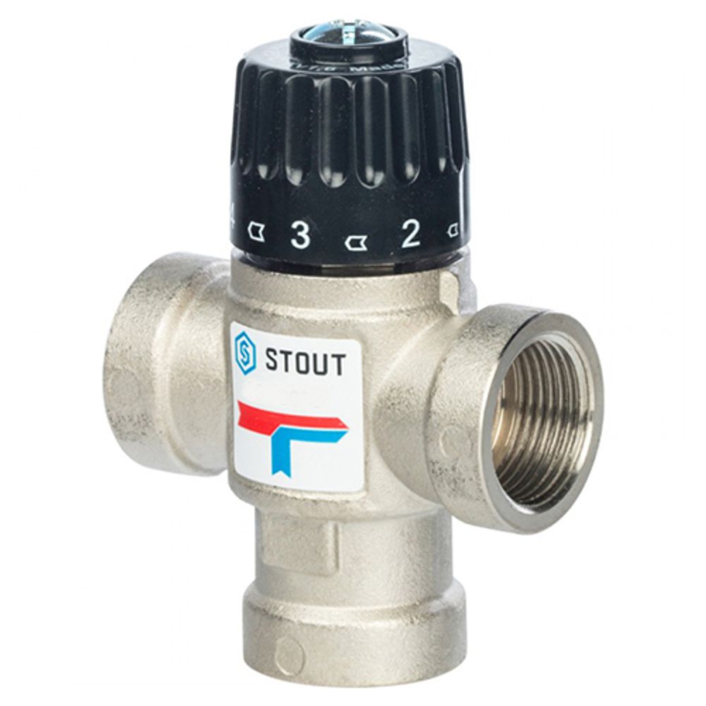 Клапан термостатический смесительный STOUT - 3/4" ВР (регулировка 20-43°С,  kvs - 1,6 м3/ч)