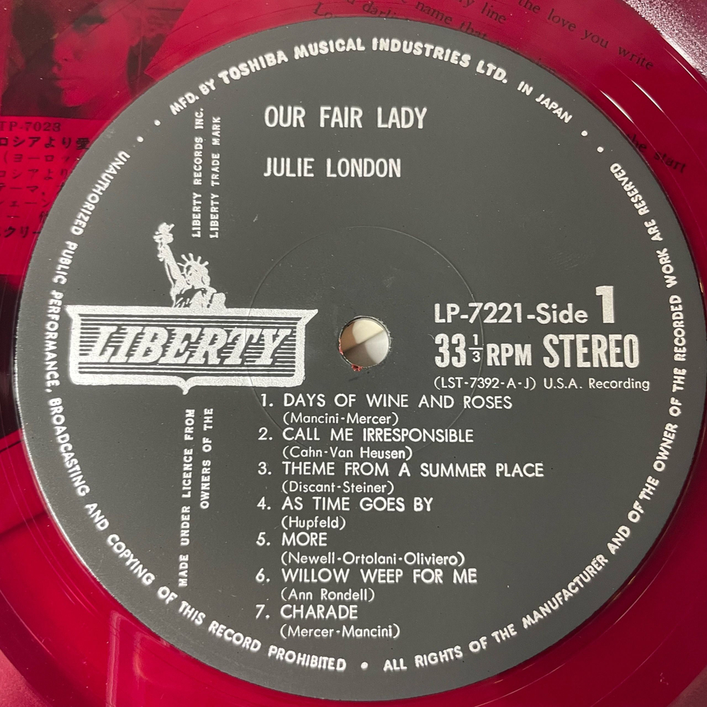 Винтажная виниловая пластинка LP Julie London Our Fair Lady (Япония 1965) (Красный Винил)