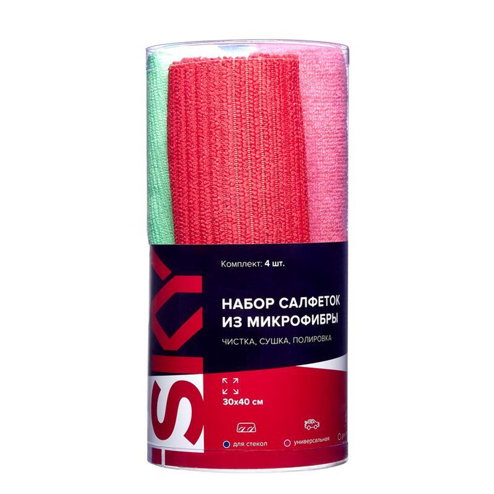 Набор салфеток из микрофибры iSky 4 вида, 30x40 см в пластиковой тубе IMS4T