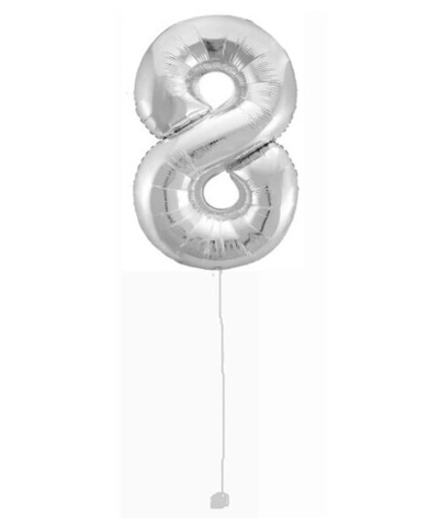 Шар-цифра 8 Серебро Silver 102 см фольга с гелием на грузике