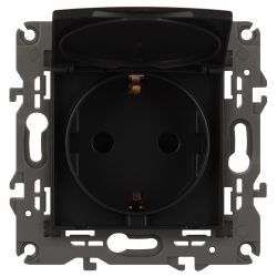 Розетка ЭРА Elegance 14-2103-05 с заземлением 2P+E Schuko со шторками с крышкой 16A-250В IP20 антрацит | Эра Elegance