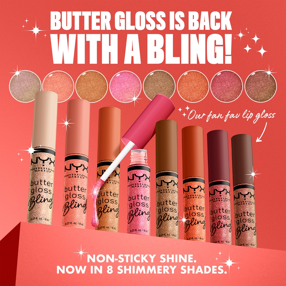 NYX Professional Makeup Butter Gloss Bling - Блеск для губ с блестящими частицами оттенок 06 Shimmer Down, 8 ml