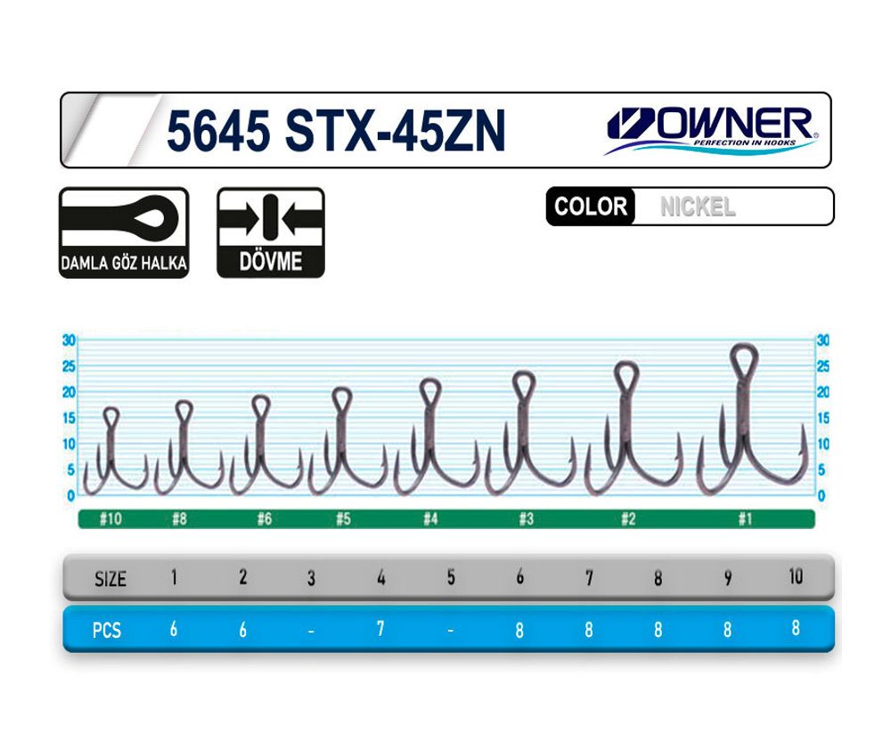 OWNER Крючок тройной STX-45ZN №3 7шт