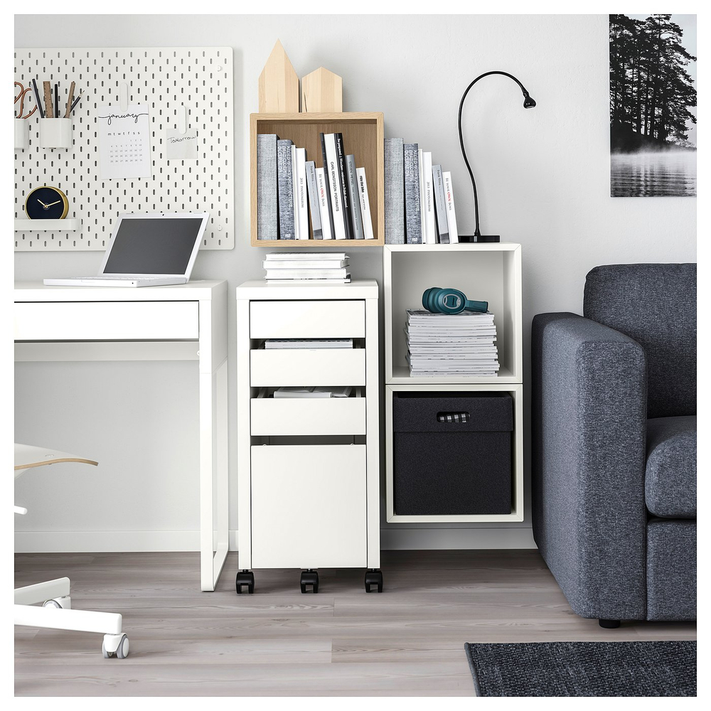 IKEA EKET  (ИКЕА ЕКЕТ)  -  Комбинация навесных шкафов - имитация дуба, окрашенного в белый цвет/белый, 105x35x70 см