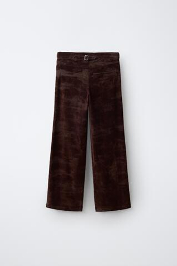 ZARA БРЮКИ С ФЛОКОВЫМ УЗОРОМ И ПРЯЖКОЙ, КОРИЧНЕВЫЙ