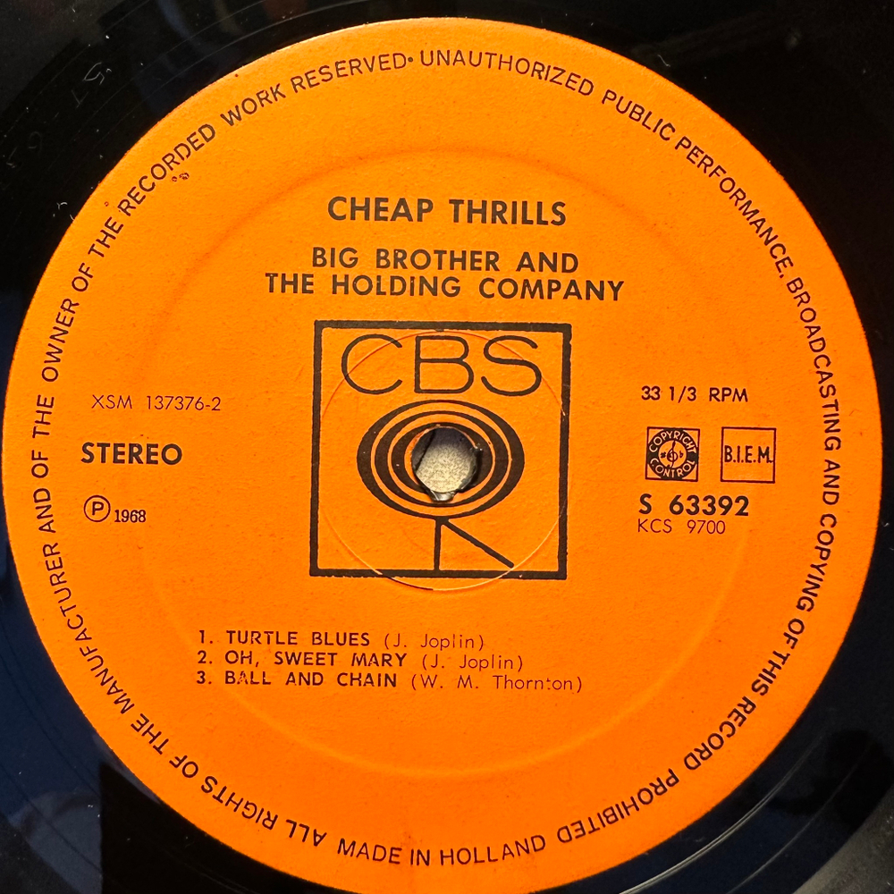 Big Brother & The Holding Company ‎– Cheap Thrills (Голландия 1968г.)
