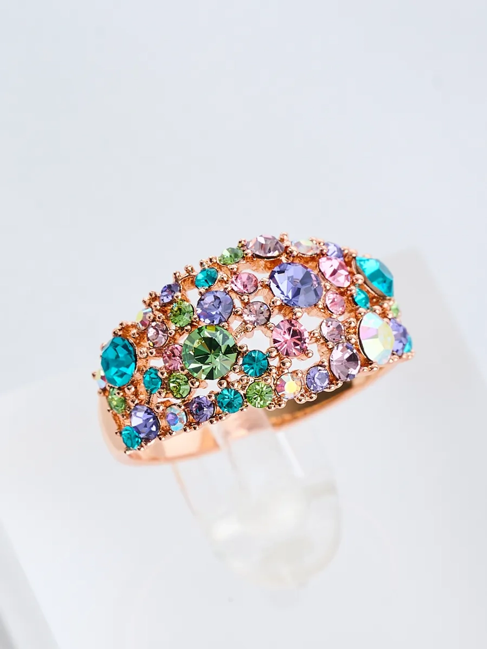 Кольцо Россыпь из разноцветных камней Swarovski