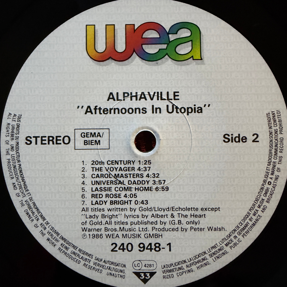 Alphaville - Afternoons In Utopia (Германия 1986г.)