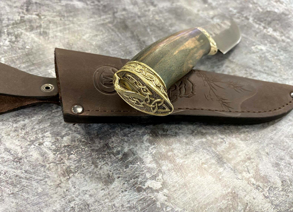 Нож Сокол, кованая 9XC, рукоять из ценных пород древесины и мельхиора
