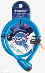 Замок противоугонный TRIX Cosmic детский, трос стальной, с ключами 12х800мм, в пластиковой оболочке, синий