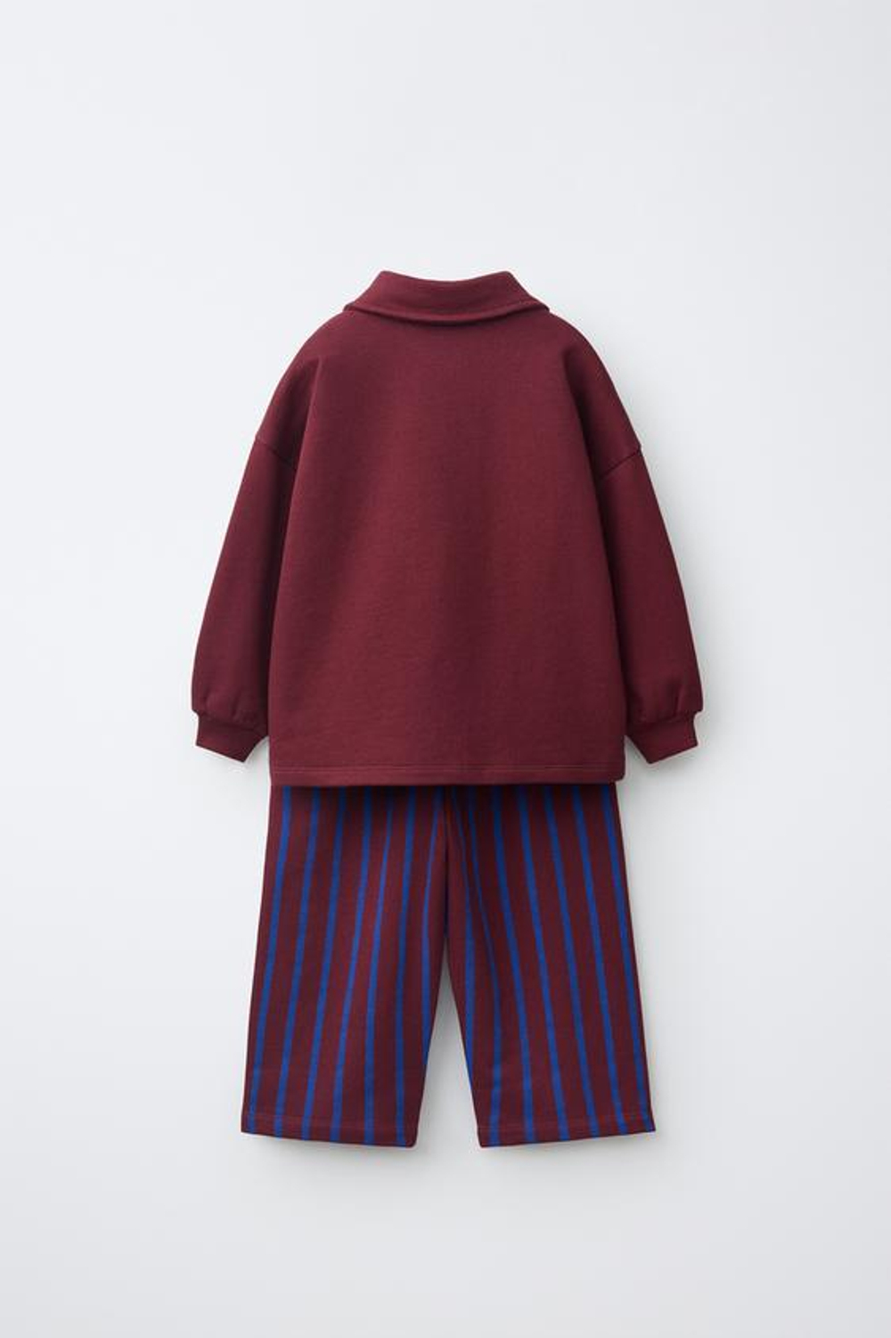 ZARA КОМПЛЕКТ: ПОЛО И БРЮКИ WIDE LEG В ПОЛОСКУ, БУРГУНДИ
