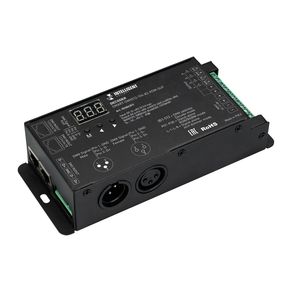 INTELLIGENT ARLIGHT Декодер SMART-DMX512-104-83-RDM-SUF (12-48V, 4x8A, XLR3/RJ45) (IARL, IP20 Металл, 5 лет) INTELLIGENT ARLIGHT Декодер SMART-DMX512-104-83-RDM-SUF (12-48V, 4x8A, XLR3/RJ45) (IARL, IP20 Металл, 5 лет)