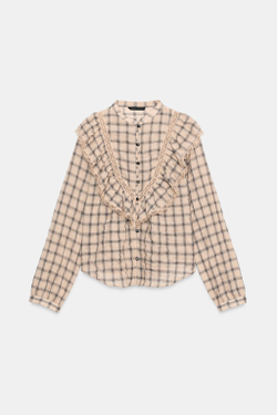 ZARA БЛУЗА В КЛЕТКУ С КРУЖЕВОМ, РАЗНОЦВЕТНЫЙ