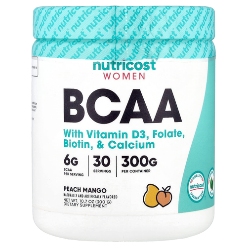 Nutricost, Для женщин, BCAA с витамином D3, фолатом, биотином и кальцием, персик и манго, 300 г (10,7 унции)
