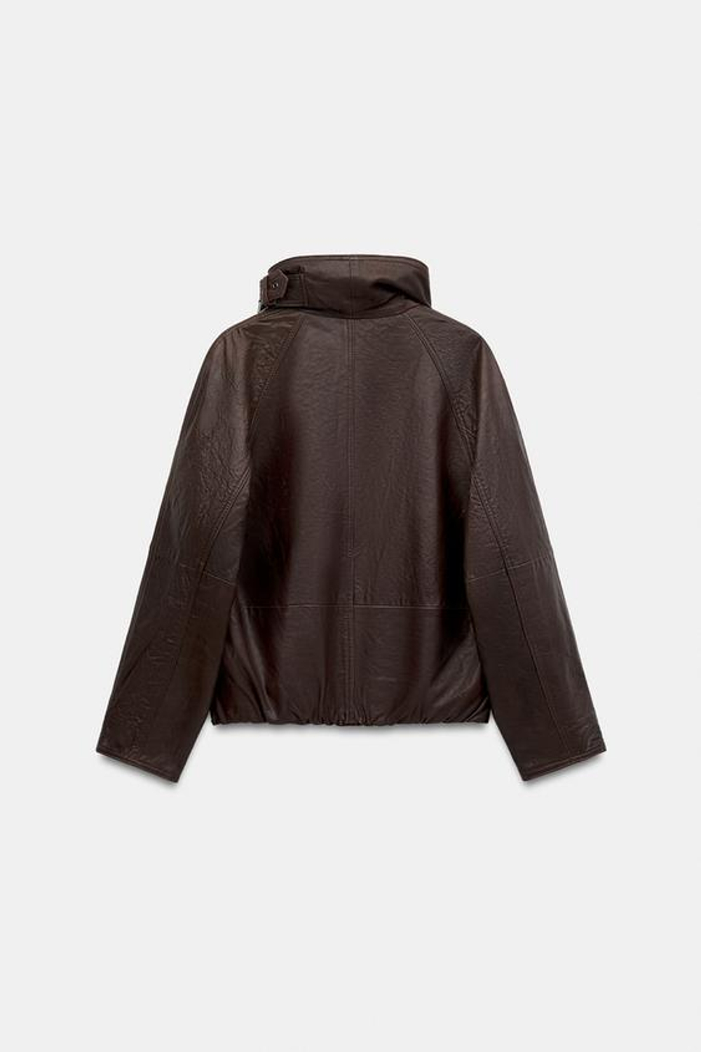 ZARA КУРТКА ИЗ 100% КОЖИ С ВЫСОКИМ ВОРОТНИКОМ — ZW COLLECTION, КОРИЧНЕВЫЙ
