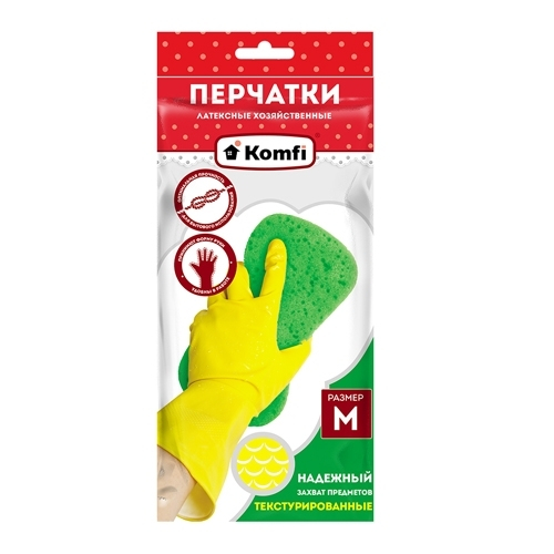 DGL017P Перчатки Хозяйственные латексные  M желтые Komfi