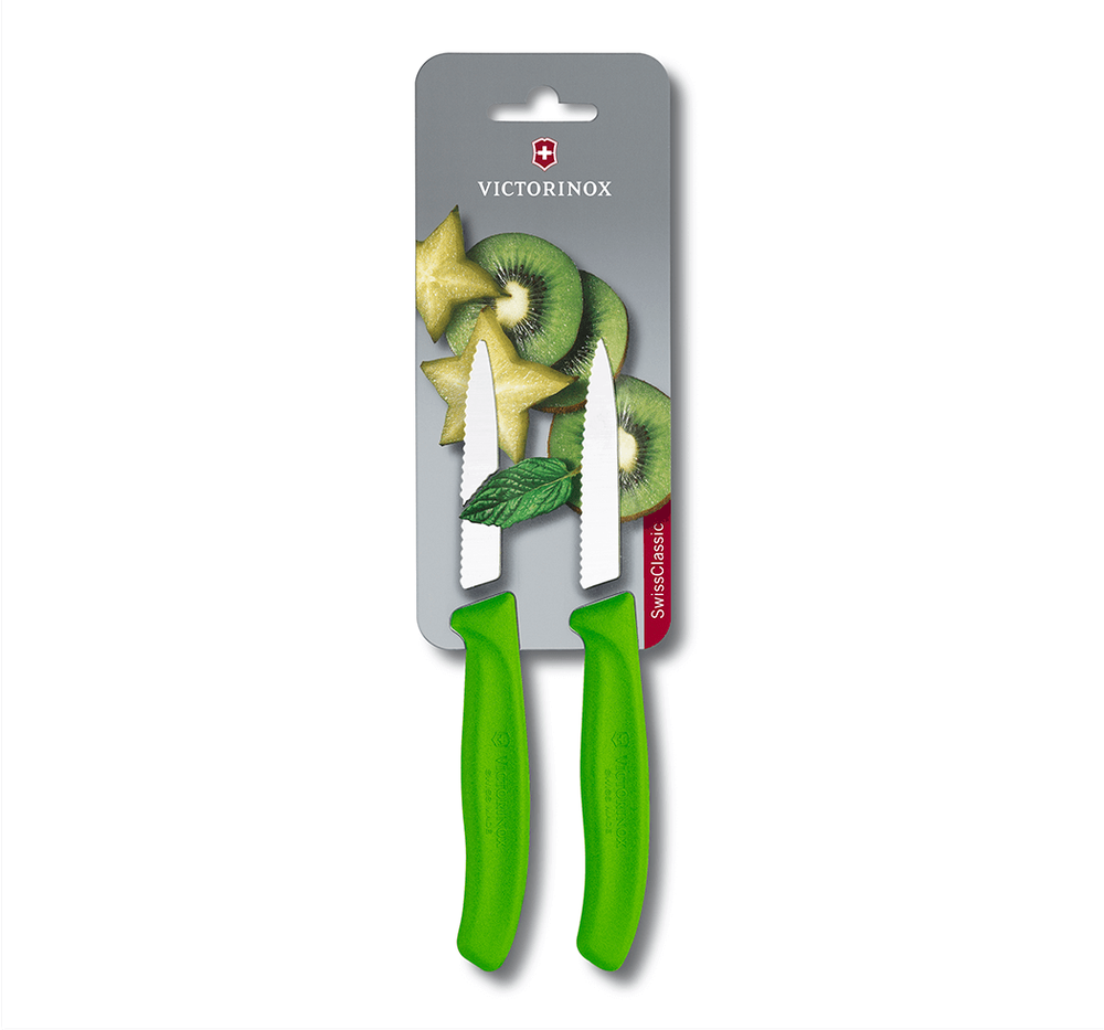 Набор Victorinox кухонный, 2 предмета, лезвие 8 см волнистое, зеленый