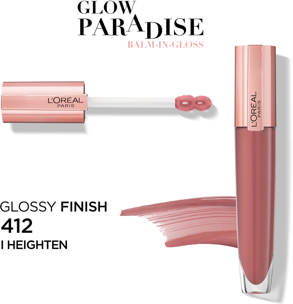 L’Oreal Paris Glow Paradise Balm in Gloss - Блеск для губ с гиалуроновой кислотой оттенок 412 I Heighten, 7 ml