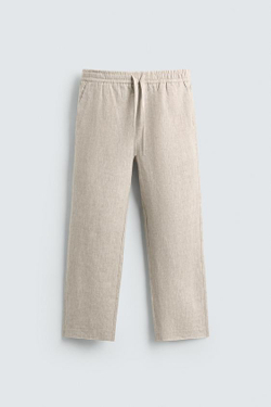 ZARA БРЮКИ RELAXED FIT ИЗ 100% ЛЬНА, СВЕТЛО-БЕЖЕВЫЙ