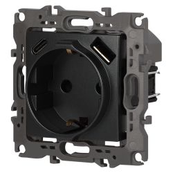 Розетка ЭРА Серия 12 12-4108-12 2P+E 16A-250В со шторками с USB type-A+C 5В-3А графит | Эра 12