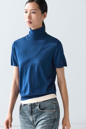 Massimo Dutti Свитер из шерсти с высоким воротником, светло-синий