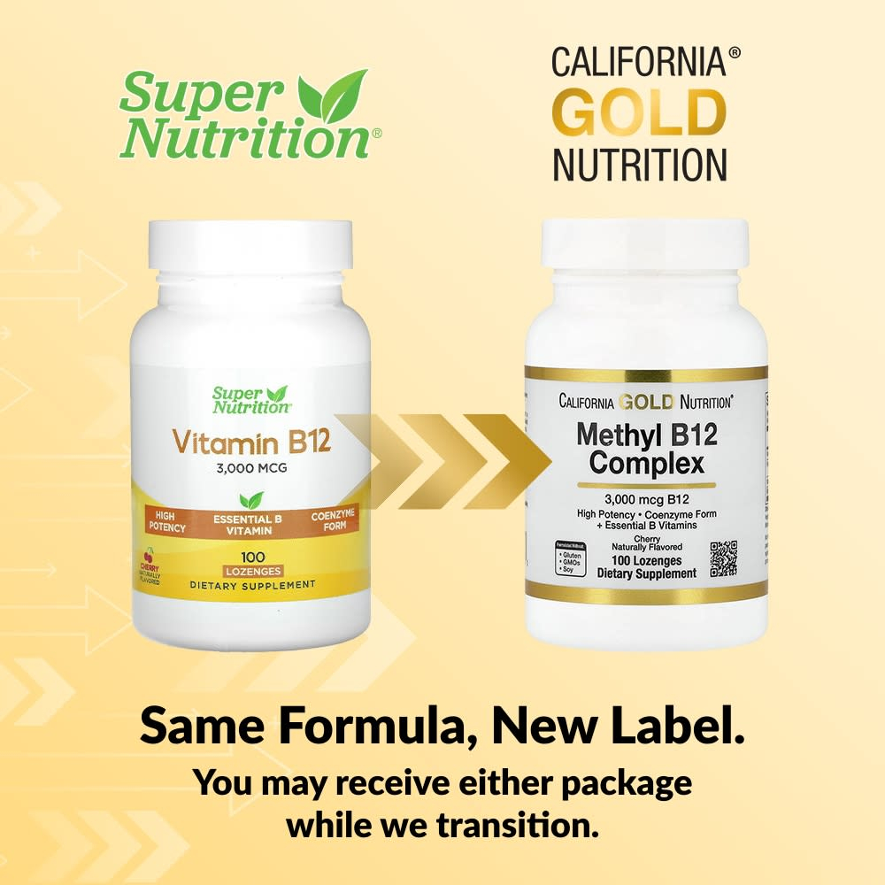 California Gold Nutrition, комплекс с метилом и витамином B12 с фолатом, биотином и витамином B6, со вкусом вишни, 100 пастилок