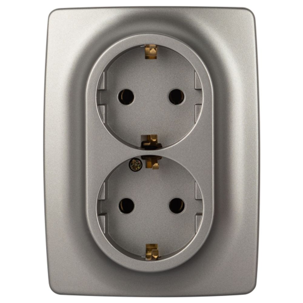 Розетка ЭРА Серия 12 12-2106-16 двойная 2X2P+E Schuko 16А-250В титан | Эра 12