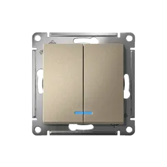 Выключатель двухклавишный с подсветкой Systeme Electric AtlasDesign Шампань, самозажимные клеммы ATN000553S