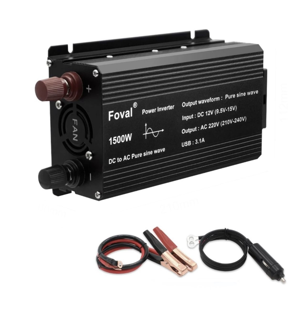 Инвертор 12V-220V 1500W черный Foval чистый синус