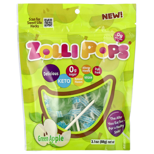 Zollipops, The Clean Teeth, леденцы, со вкусом зеленого яблока, 88 г (3,1 унции)