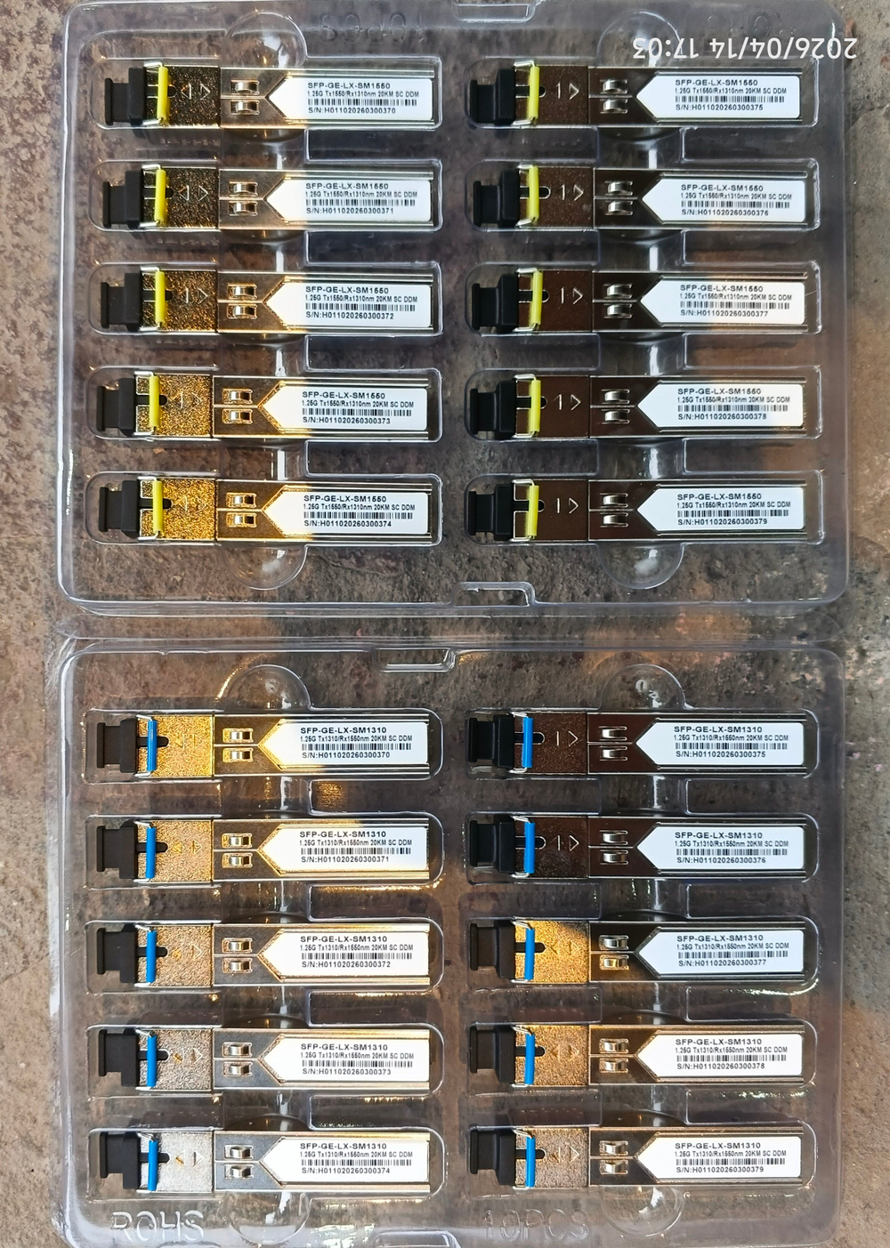 Трансиверы (пара) WDM SFP, одноволоконные, SC, 1,25Gb/s, 1550/1310нм,, SM волокно, 20км дальность, DDM