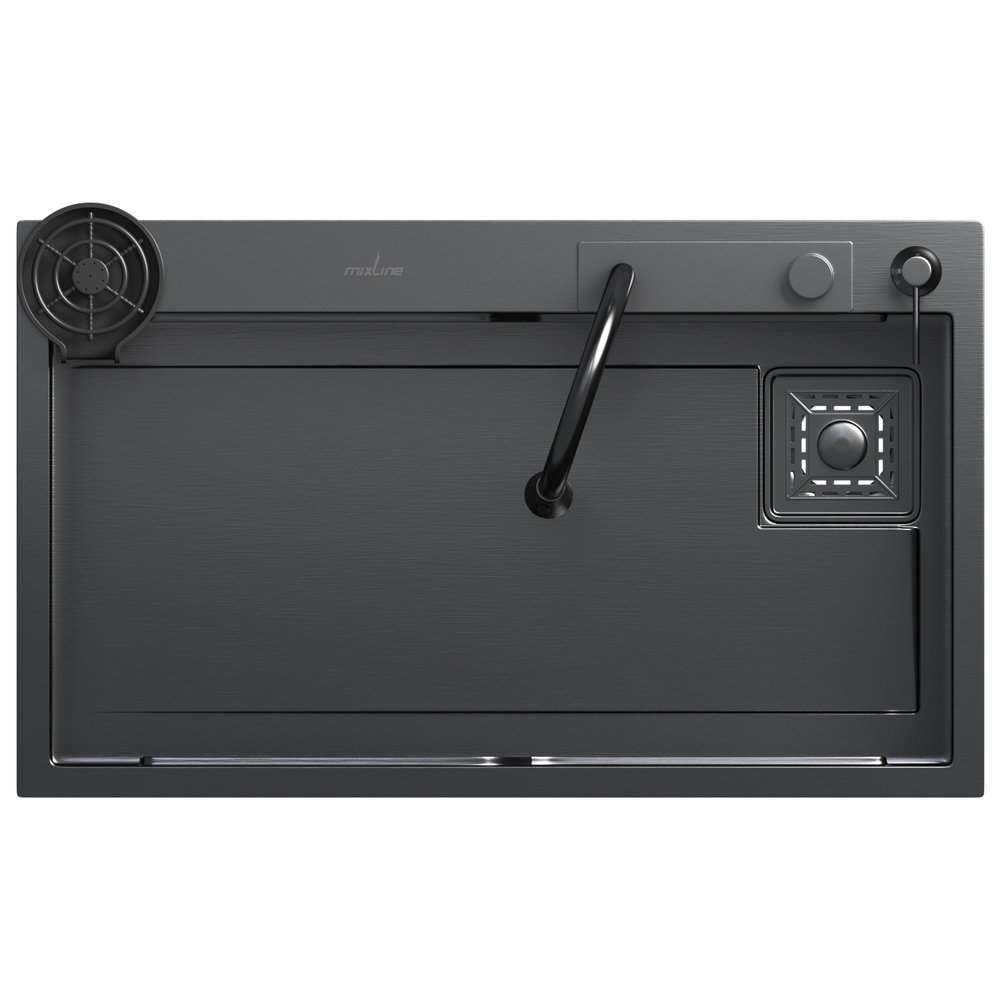 Кухонная мойка 75х46  вып 3 1/2  MIXLINE PRO 21,5см с сиф.ч.граф+доз+смесит+кол+д/р+о/с (552104)