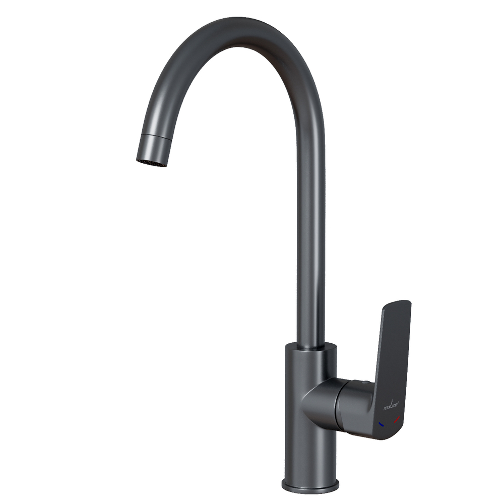 Смеситель для кухни 35k MIXLINE МЛ15-031(ML15-031GR)выс.излив б/отв бок п/гайку (без подводки)ГРАФИТ